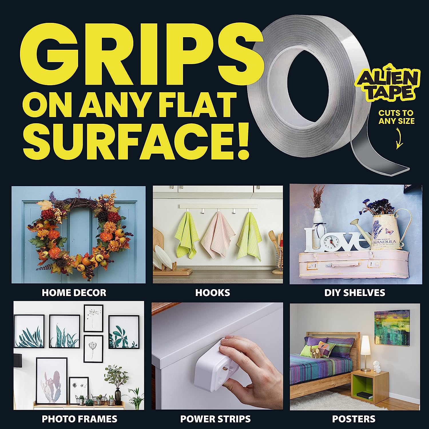 Alientape Nano Double Sided Tape, Multipurpose Removable Adhesive Transparent Grip Mounting Tape Washable Strong Sticky Heavy Duty for Carpet Photo Frame Poster Décor As Seen On TV (1 Roll) - Image 9